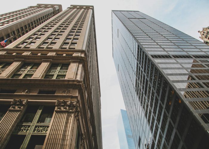 Impressive skyscrapers reaching into the sky in downtown Manhattan, showcasing architectural diversity.